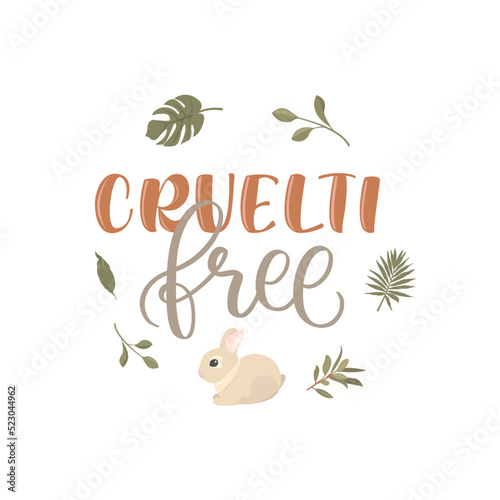 Organic vegan cosmetic kit. Modern vector illustrations in a flat style, isolated on a white background. Vector lettering 0f "Cruelty free".