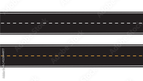 Road asphalt highway street seamless element. Asphalt Roads with Yellow and White Lines.