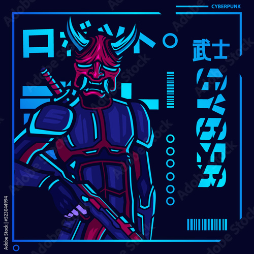 Photography Samurai cyberpunk fiction character vector