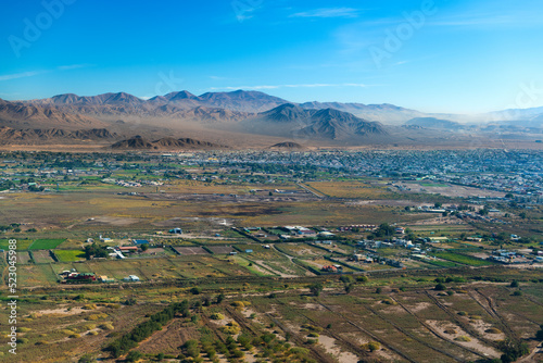 Aerial view of the mining city of Calama in northern Chile with Chuquicamata copper mine in the back. photo