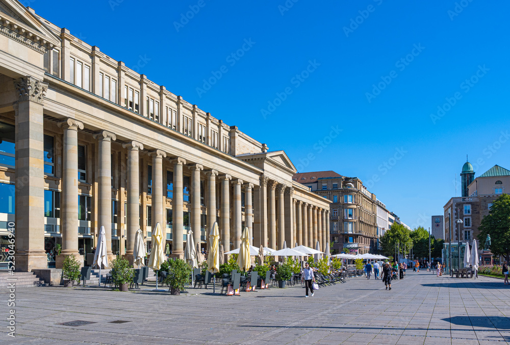 View of the shopping street (Königsallee) at the new palace in Stuttgart.. Baden Wuerttemberg, Germany, Europe.