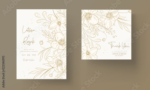 Hand Drawn vintage floral wedding invitation card