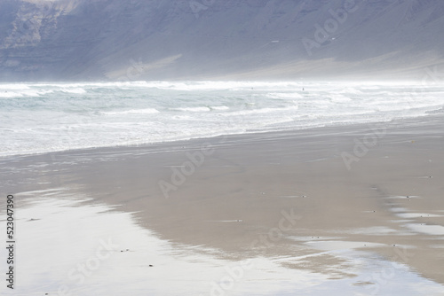 Photography Famara Beach, surfing beach in Lanzarote, Canary Islands, Spain