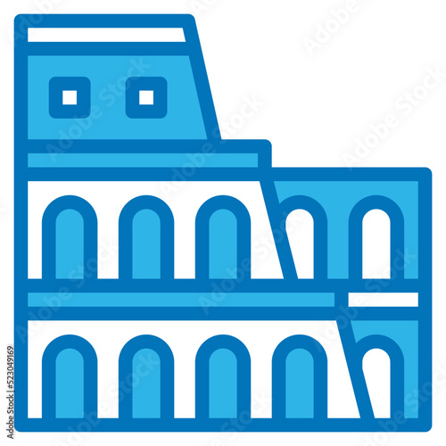 Colosseum antique ancient fighting building - blue icon