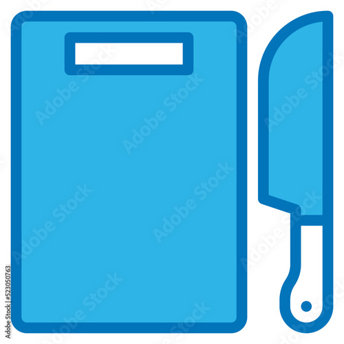 Cutting board knife cooking prepare kitchen - blue icon