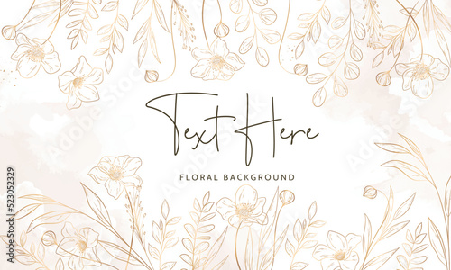 Hand drawn minimal gold floral background template
