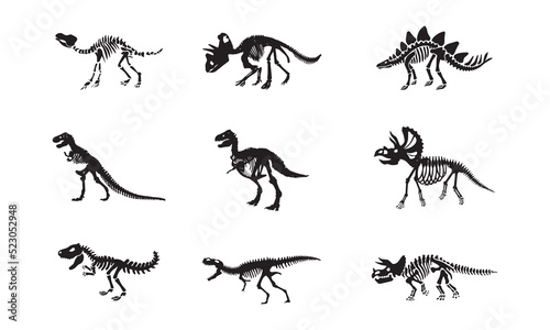 silhouettes of animals. set of dinosaur skeletons. collection. black silhouette. vector illustration. the Dragon. story © Daria Bubnova
