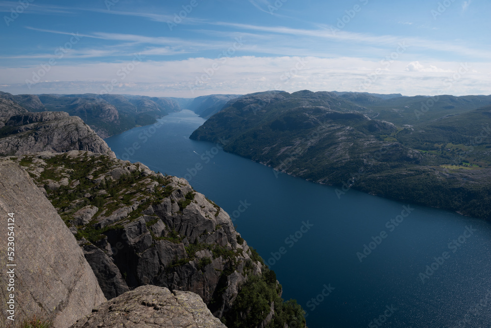 Stunning view on the Lysefjord from the high cliffs around Pulpit Rock (Preikestolen), Stavanger, Norway Stunning view on the Lysefjord from the high cliffs around Pulpit Rock (Preikestolen), Stavanger, Norway