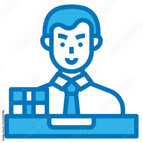 Bank teller,male,avatar,money,banking - blue icon