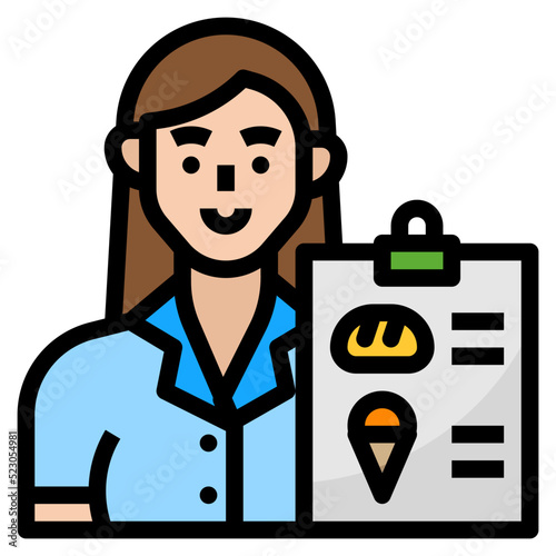 Waitress,order,avatar,woman,menu - filled outline icon