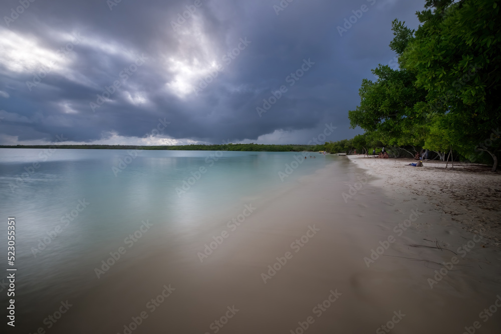 Pristine and turquoise beach at Tortuga Bay before the storm arrives, Santa Cruz Islands, Galapagos, Ecuador