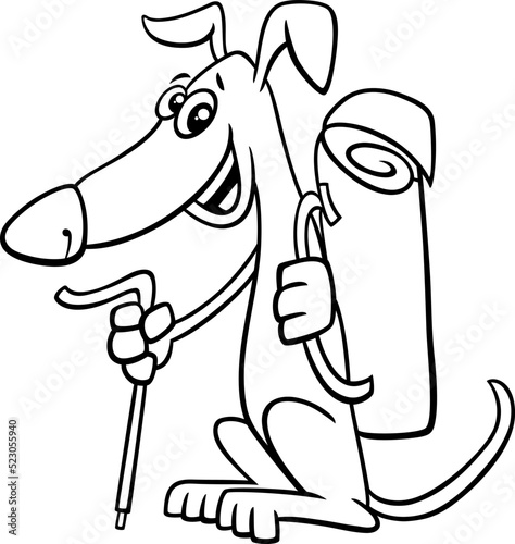 cartoon hiker dog character with backpack coloring page