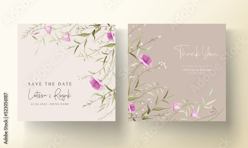beautiful hand drawn wedding invitation card with elegant small flowers