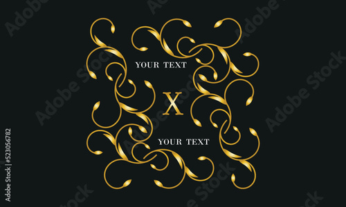 Logo design template in trendy linear style with flowers and leaves, letter X on black background - luxury products, cosmetics packaging, fancy monogram.