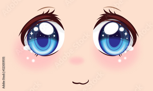 Cute anime girls eyes. Manga face expressions. Vector illustration.