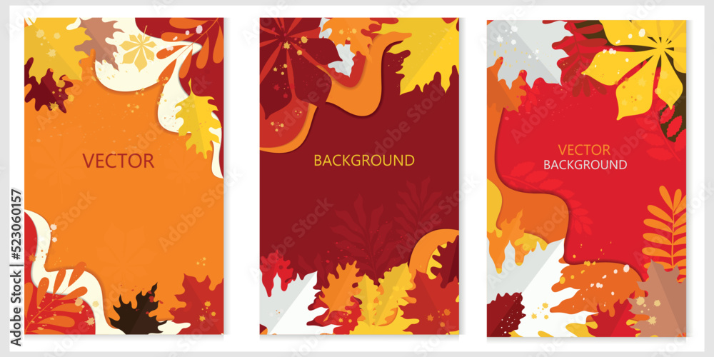 Fototapeta premium Vector backgrounds for autumn theme with leaves and place for text. Paper cut background.