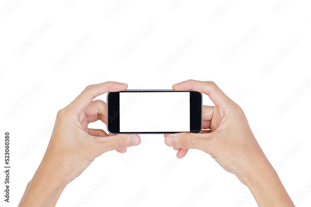 Hand holding mobile smartphone with blank screen Hand holding mobile smartphone with blank screen