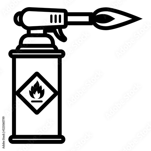 black icon blowtorch with flame for construction. flat vector illustration.