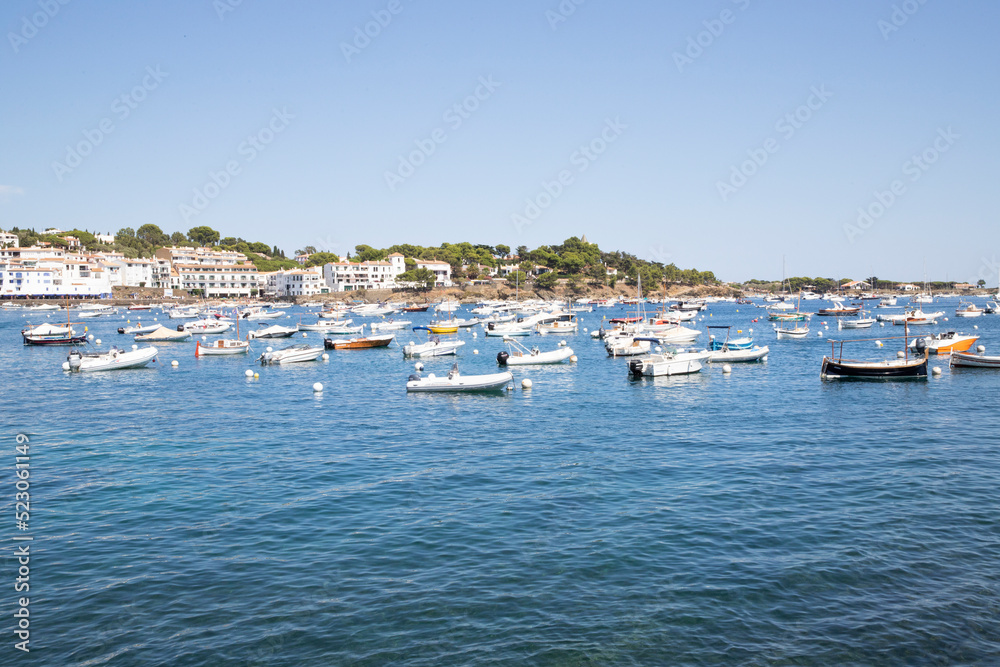 Panoramic view of the city and the sea with yachts. Travel postcard. Sea coast.