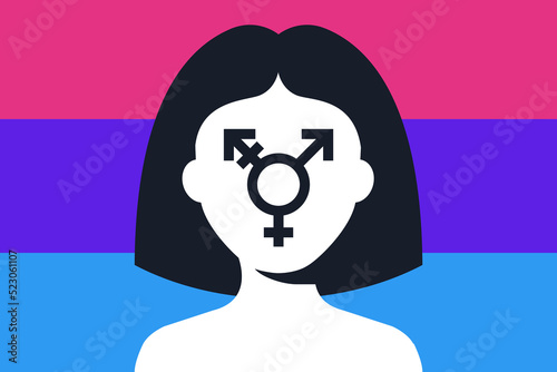monochrome transgender man with icon. flat vector illustration.