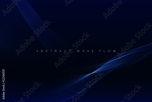 Blue glowing transparent wave flow on dark blue background.Abstract wave background