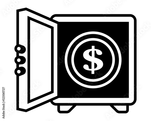 black linear icon of an open safe with money. flat vector illustration.