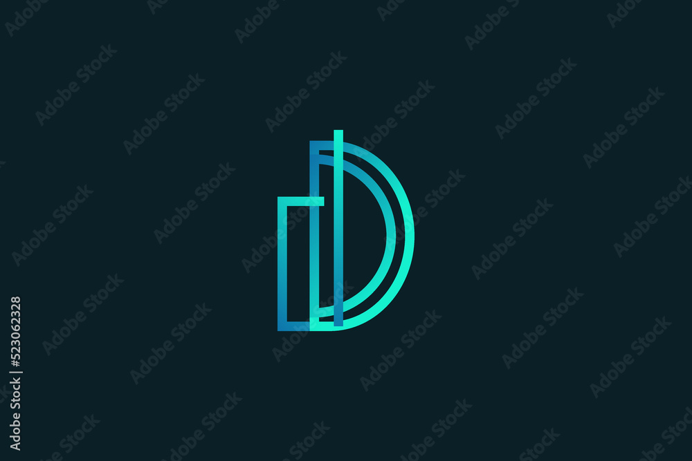 Modern and Minimalist Letter D Logo Design in Line Style. D Initial Logo in Blue and Green Gradient. Vector Illustration Modern and Minimalist Letter D Logo Design in Line Style. D Initial Logo in Blue and Green Gradient. Vector Illustration