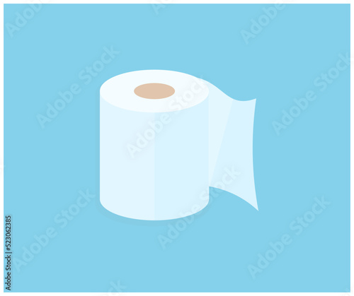 Unwound roll of toilet paper logo design. One toilet paper roll isolated on blue background vector design and illustration.
