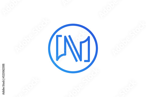 Modern and Minimal Letter N Logo in Blue Gradient and Line Style. N Logo Inside Circle Concept. Vector Illustration