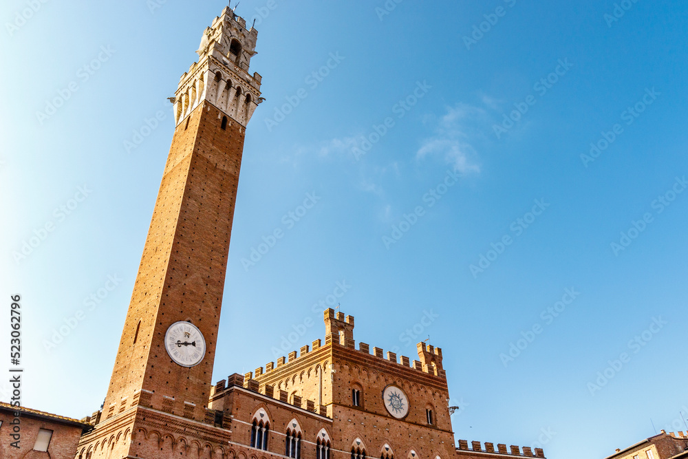 Exterior of the city hall (in italian: Palazzo Comunale or Palazzo Pubblico) in Siena, Tuscany, Italy, Europe