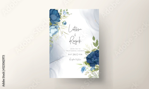 Blue floral wedding invitation card set