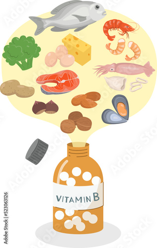Vitamin B and food products containing vitamins B.