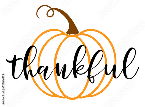 Obraz na płótnie Vector autumn quote thankful with autumn pumpkin isolated on white background. w salonie