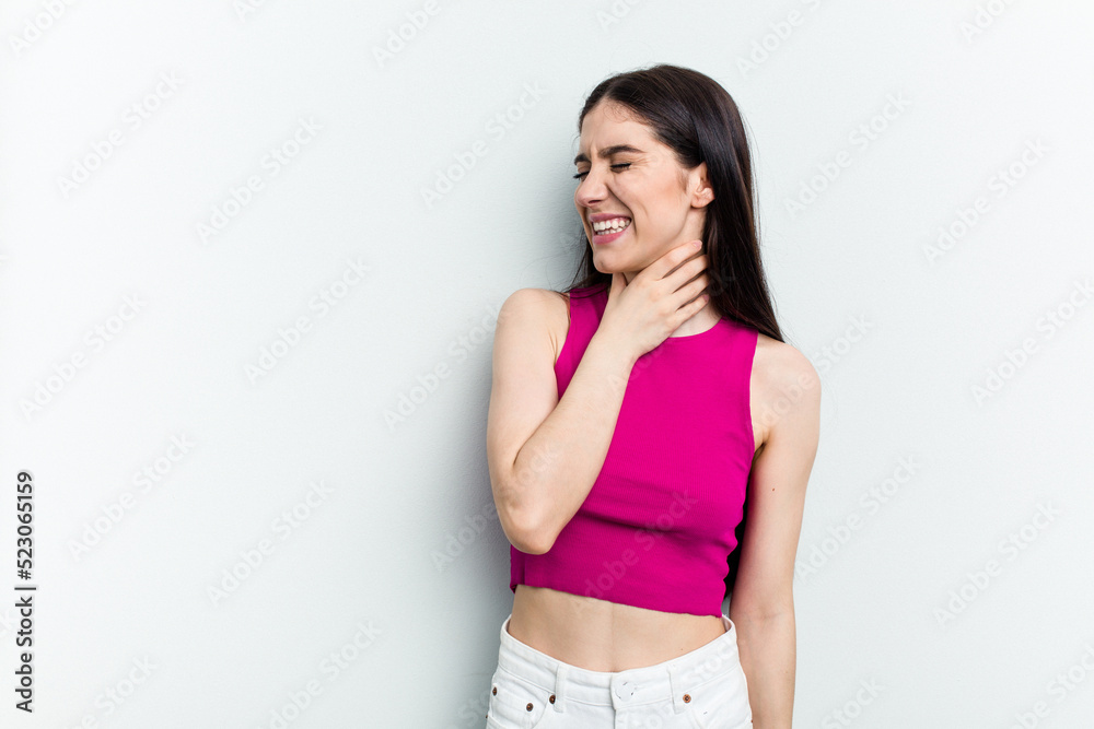 Young caucasian woman isolated on white background touching back of head, thinking and making a choice. Young caucasian woman isolated on white background touching back of head, thinking and making a choice.