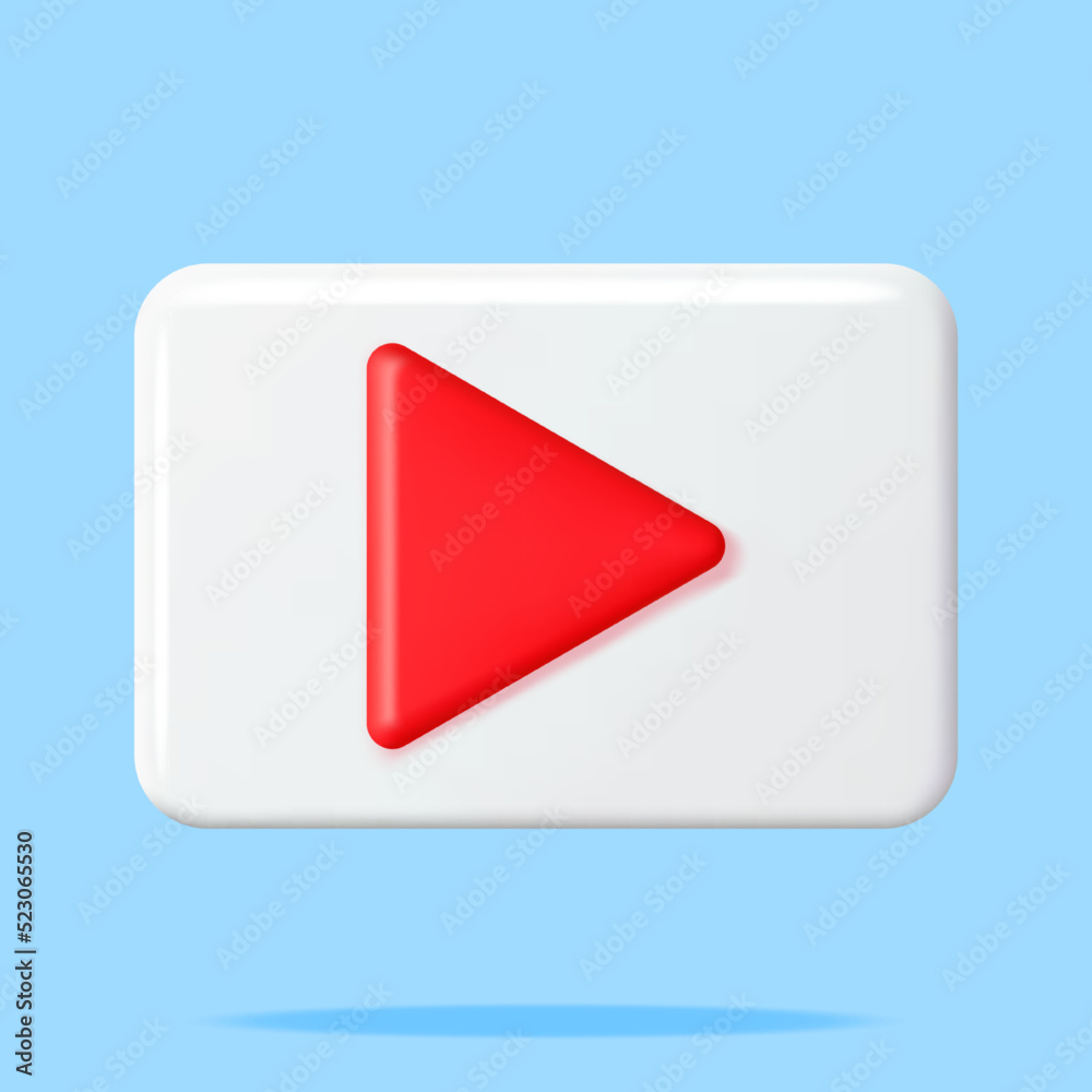 3D Play Button Isolated on White. Render White Square with Red Triangle Inside. Simple Icon of Web Player. Social Media, Web Multimedia, Movie and Music. Video, Audio and VLOG. Vector Illustration 3D Play Button Isolated on White. Render White Square with Red Triangle Inside. Simple Icon of Web Player. Social Media, Web Multimedia, Movie and Music. Video, Audio and VLOG. Vector Illustration