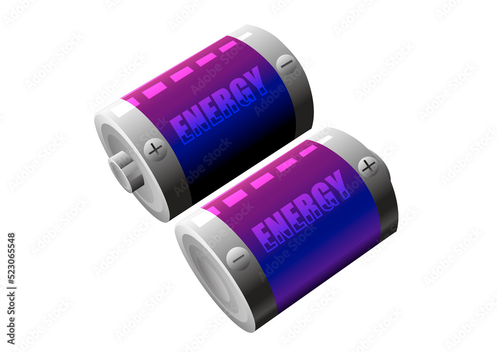 Illustration of Two Battery on white background.It's for energy concept Illustration of Two Battery on white background.It's for energy concept
