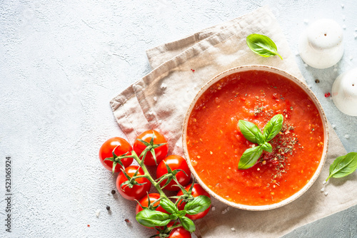 Obraz na plátně Tomato soup with spices and basil