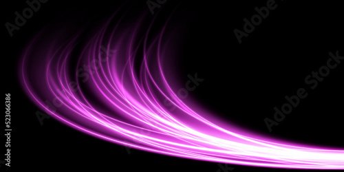 Abstract light lines of movement and speed in purple. Light everyday glowing effect. semicircular wave, light trail curve swirl, car headlights, incandescent optical fiber png.