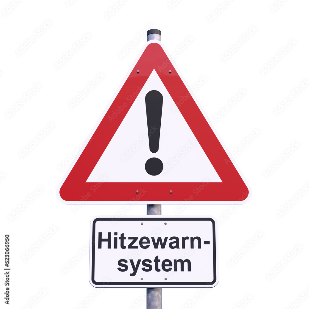 3d Illustration - Verkehrsschild - Achtung - Hitzewarnsystem - Freisteller - Freigestellt 3d Illustration - Verkehrsschild - Achtung - Hitzewarnsystem - Freisteller - Freigestellt