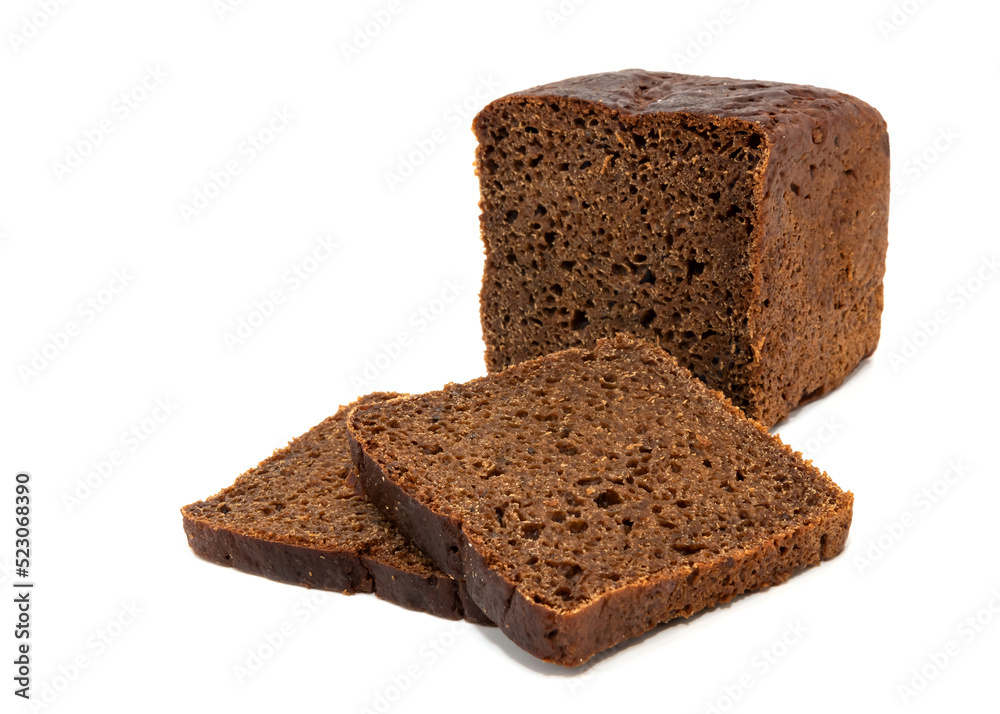 Slices of rye fresh bread on a white background close-up. baking isolate Slices of rye fresh bread on a white background close-up. baking isolate
