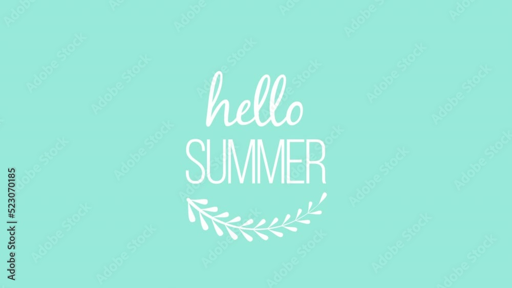 Hello Summer with leafs on blue gradient, motion promotion, summer and retro style background Hello Summer with leafs on blue gradient, motion promotion, summer and retro style background