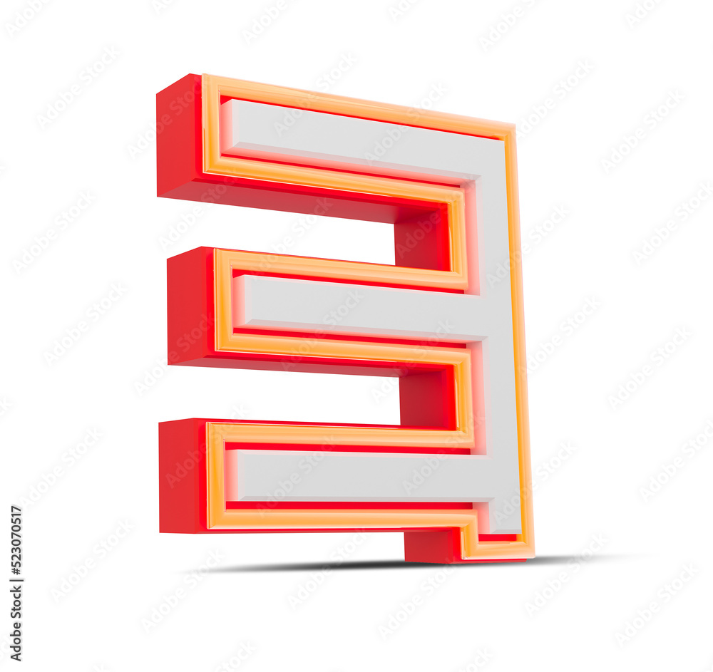 Red 3D Number japan style with orange neon light, 3d rendering. Red 3D Number japan style with orange neon light, 3d rendering.
