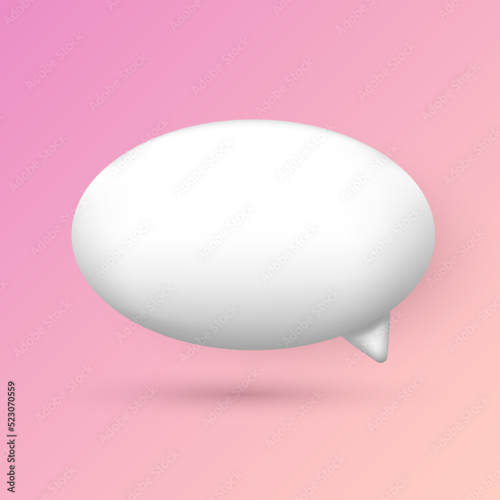 Three dimensional white round chat bubble sign isolated on pink background. 3D vector speech cloud, online message, dialogue icon for social media Three dimensional white round chat bubble sign isolated on pink background. 3D vector speech cloud, online message, dialogue icon for social media