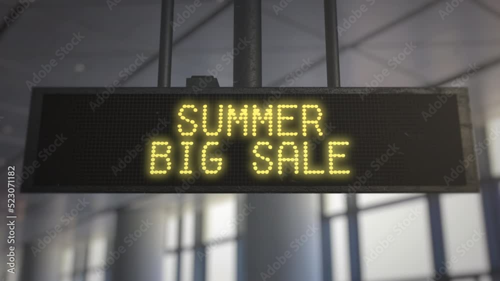 Summer Big Sale on information table of airport, motion promotion, summer and travel style background Summer Big Sale on information table of airport, motion promotion, summer and travel style background