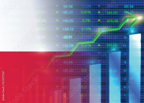Economic growth in Poland.Poland's stock market.Poland flag with charts,growth arrow
