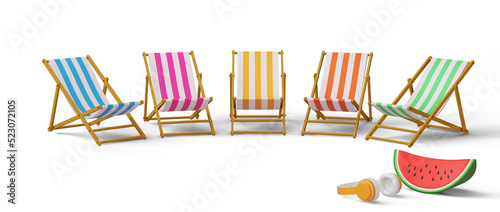 Colorful beach chair with watermelon and headphone  3d rendering