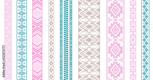 Embroidery ribbon vector patterns, lace seamless border, fashion edge stripes.