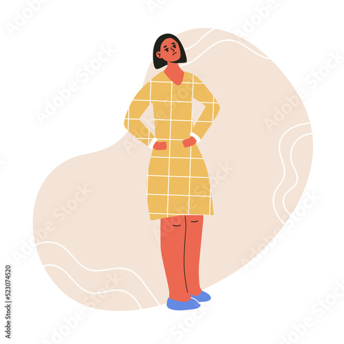 Sad offended frustrated woman character Flat vector illustration isolated on white background