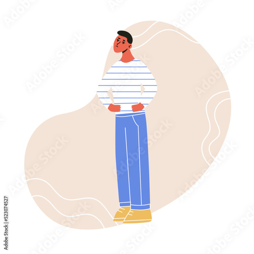Sad offended frustrated man character Flat vector illustration isolated on white background
