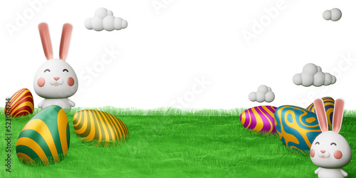 Happy easter day  cute bunny with colorful egg  3d rendering.